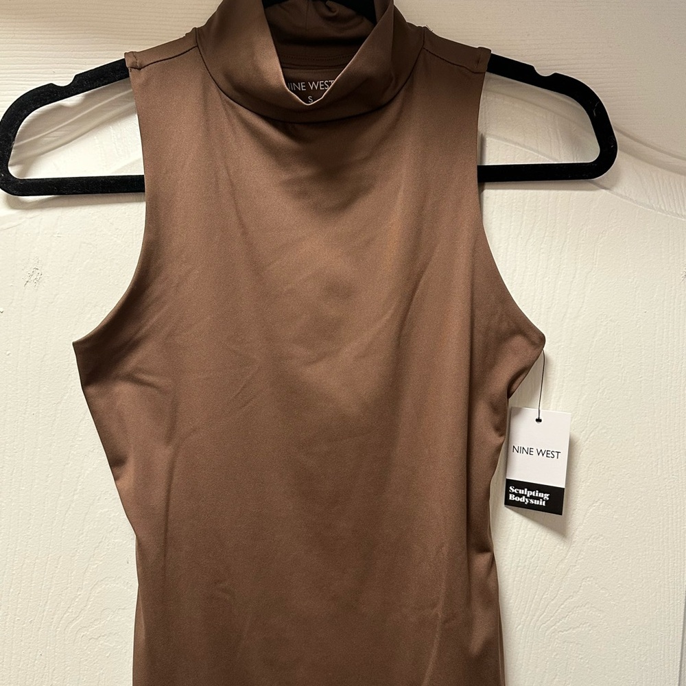 Nine West Brown Mockneck bodysuit new